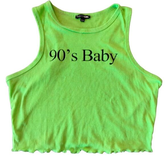 Fashion Nova Cropped Tank Top Size 2X 90's Baby Neon Green - Picture 1 of 9